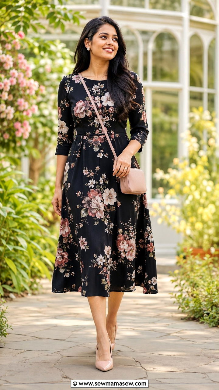 Floral midi dress for PhD hooding ceremony - 20 PhD hooding ceremony outfit ideas