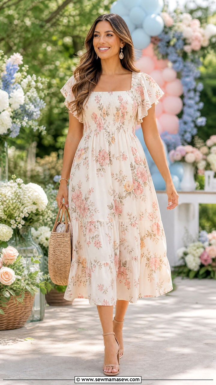 Floral midi dress for gender reveal - 25 Gender reveal outfit ideas