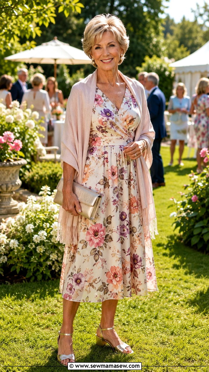 Floral midi dress for wedding guest outfit for women over 65 - 30 Outfit ideas for women over 65