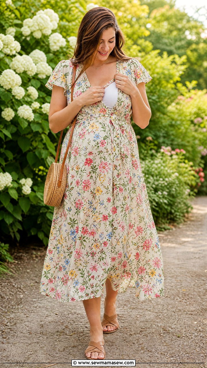 Floral midi dress nursing outfit - 25 Nursing friendly outfit ideas