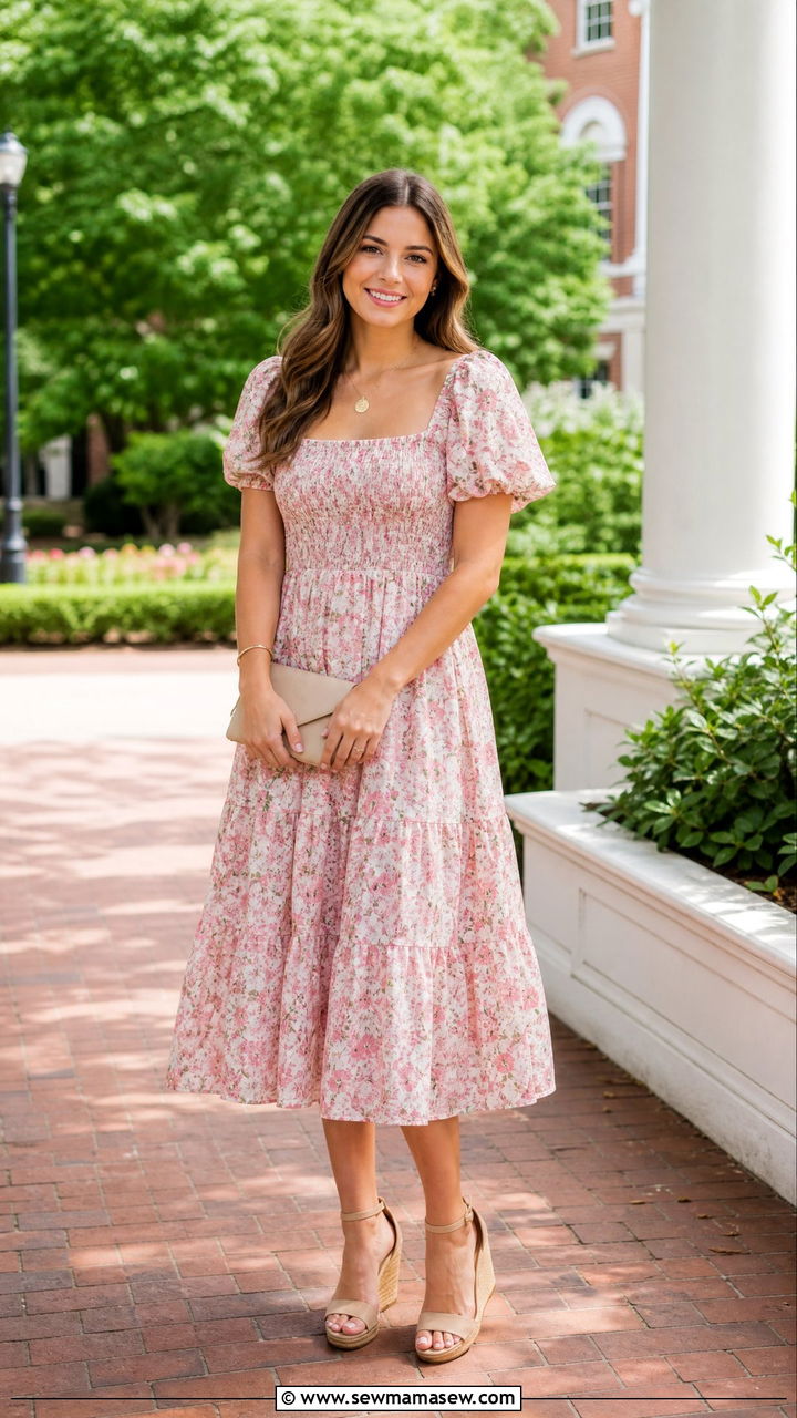 Floral midi dress sisterhood round outfit - 25 Rush week outfit ideas sorority