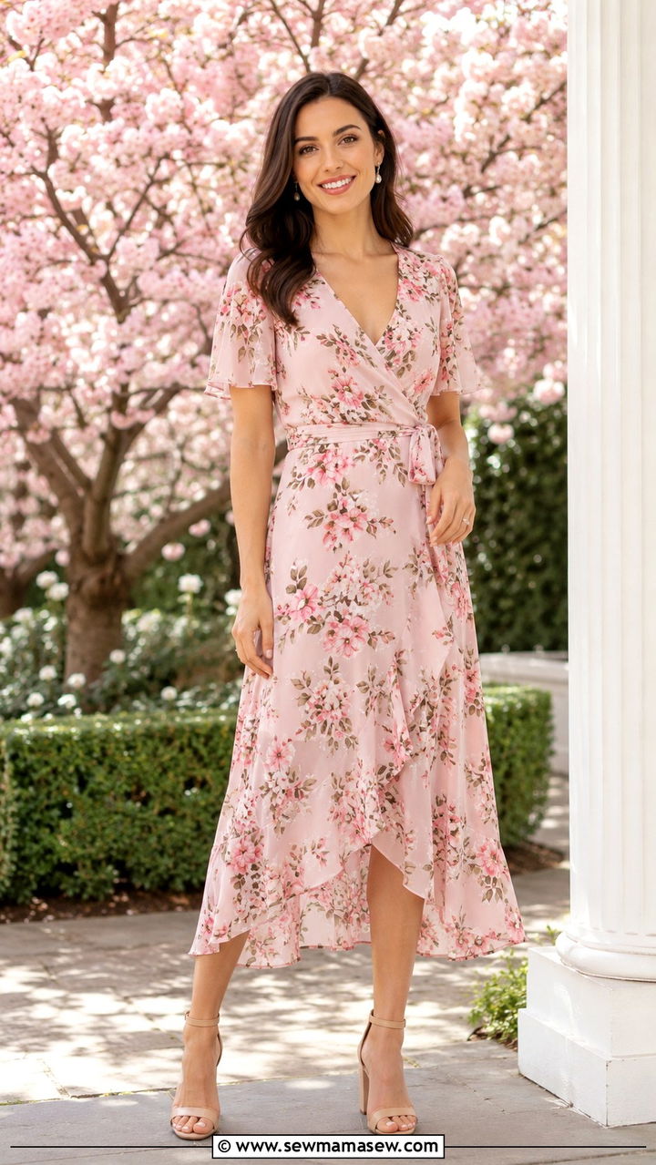 Floral midi dress spring engagement outfit - 30 Save the date photo outfit ideas