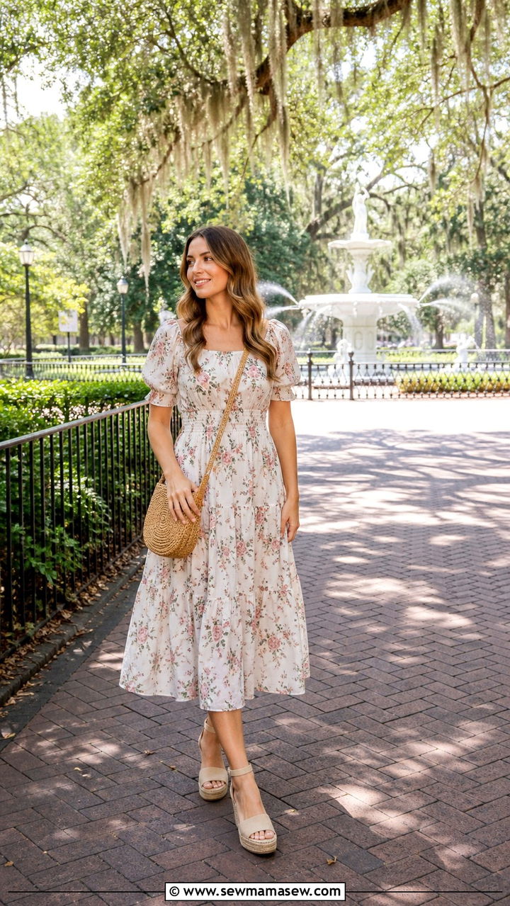 Floral midi dress with espadrilles Savannah outfit - 40 What to wear in Savannah