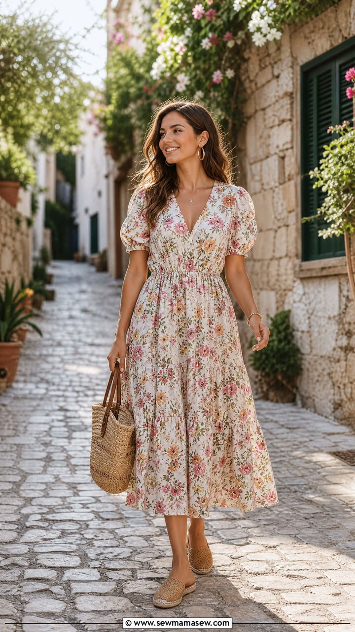 Floral midi dress with espadrilles outfit - 30 floral dress outfit ideas