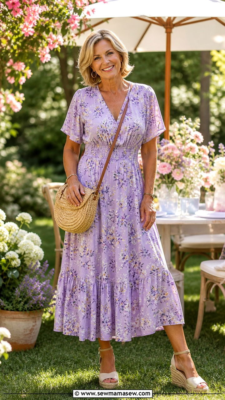 Floral midi dress with espadrilles outfit - 20 60 year old woman outfit ideas