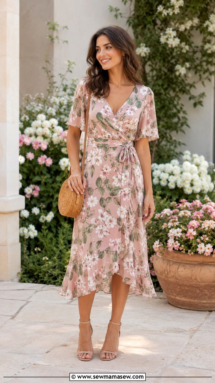 Floral midi dress with strappy heeled sandals - 30 July outfit ideas 2026