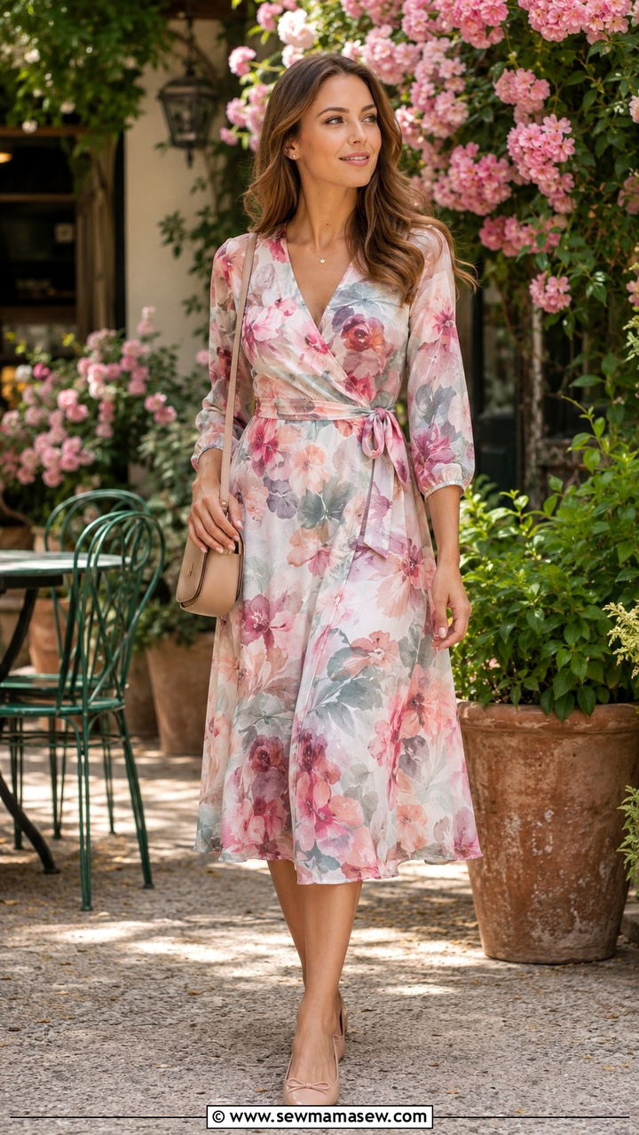 Floral midi wrap dress modest vacation outfit - 30 Modest outfit ideas for vacation
