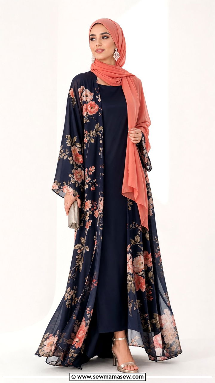 Floral print abaya with hijab - 25 summer outfits for hijab women