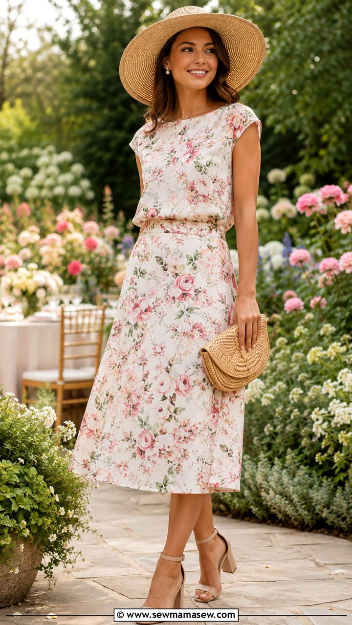 Floral print matching set for garden party - 30 how to style matching set outfits