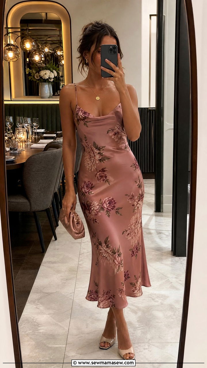 Floral slip dress with heeled mules outfit - 30 floral dress outfit ideas
