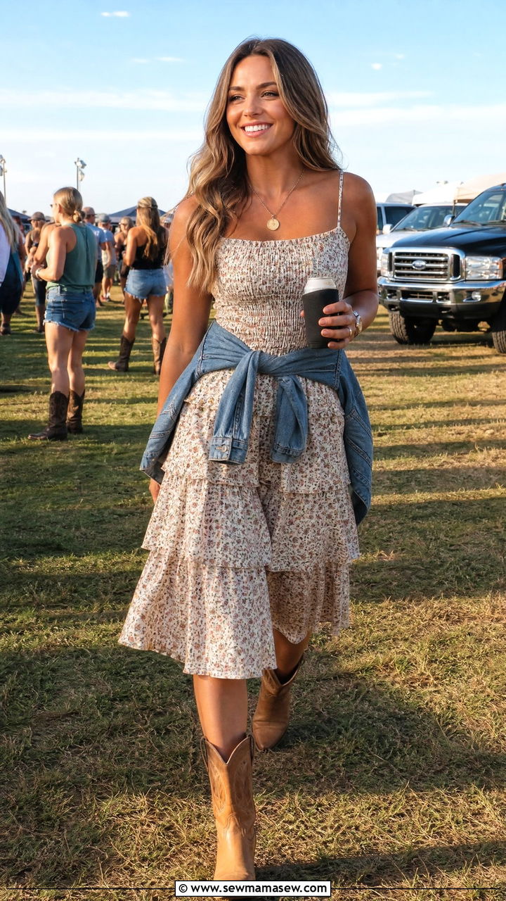 Floral sundress and cowboy boots Morgan Wallen outfit - 30 Morgan Wallen concert outfit ideas