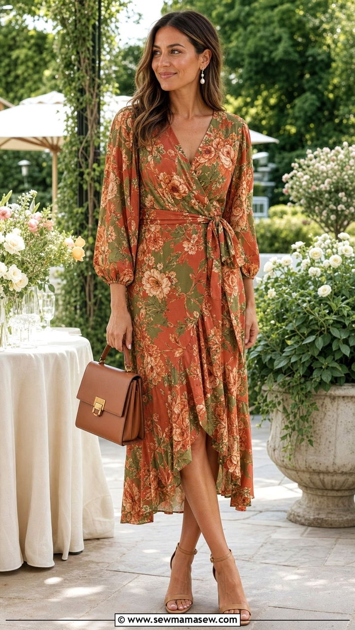 Floral wrap dress and heeled sandals August outfit - 35 August outfits for women