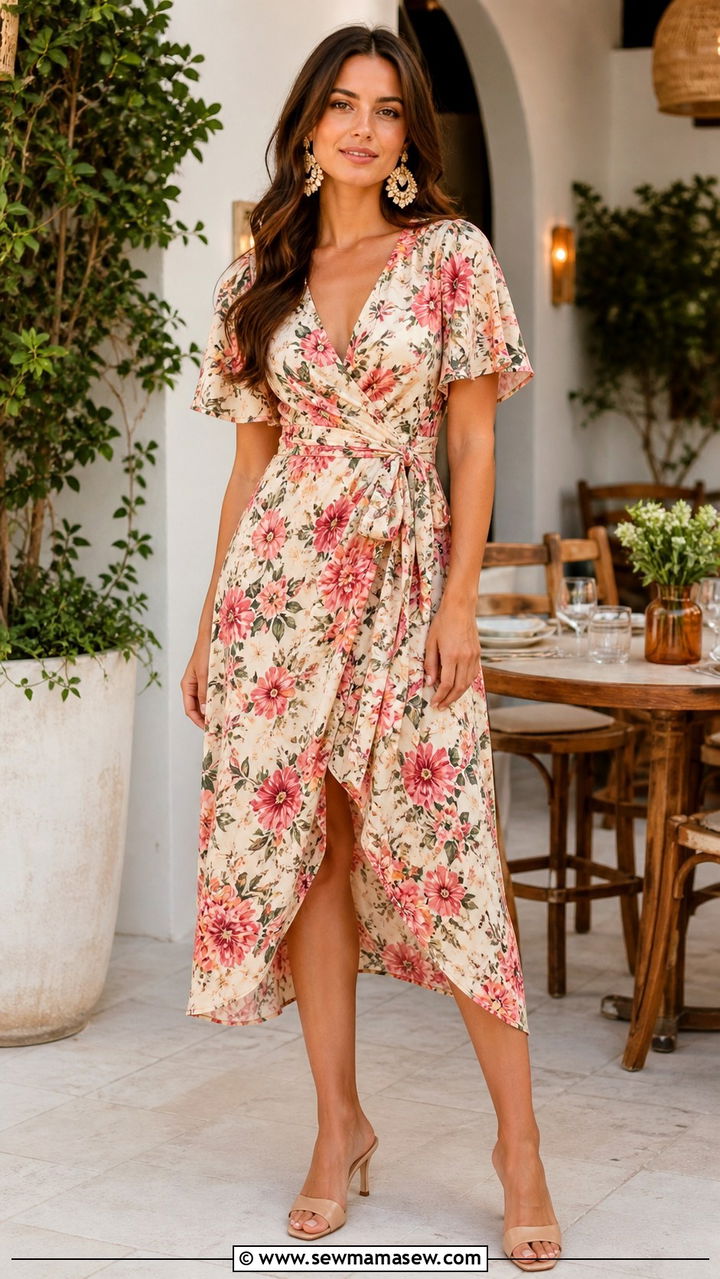 Floral wrap dress with heeled mules and statement earrings - 40 What to wear in Charleston