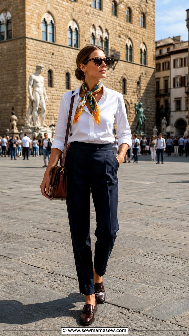 Florence classic Italian outfit with silk scarf - 40 What to wear in Florence