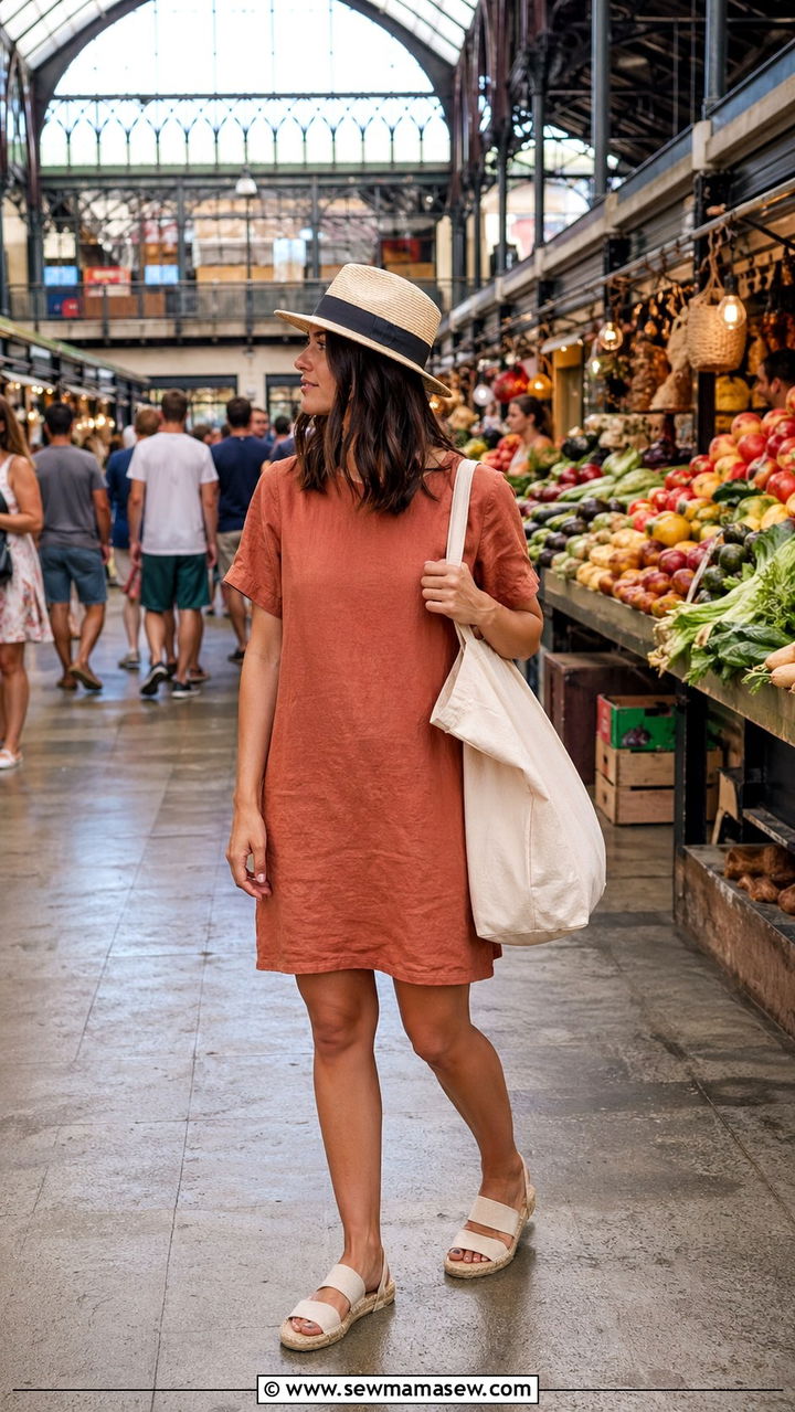Florence market outfit with linen dress - 40 What to wear in Florence