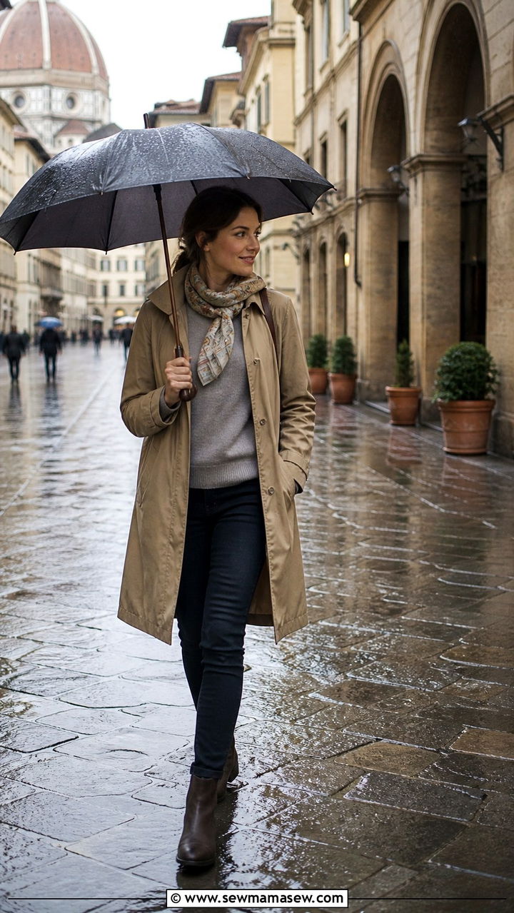 Florence rainy day outfit with trench coat - 40 What to wear in Florence