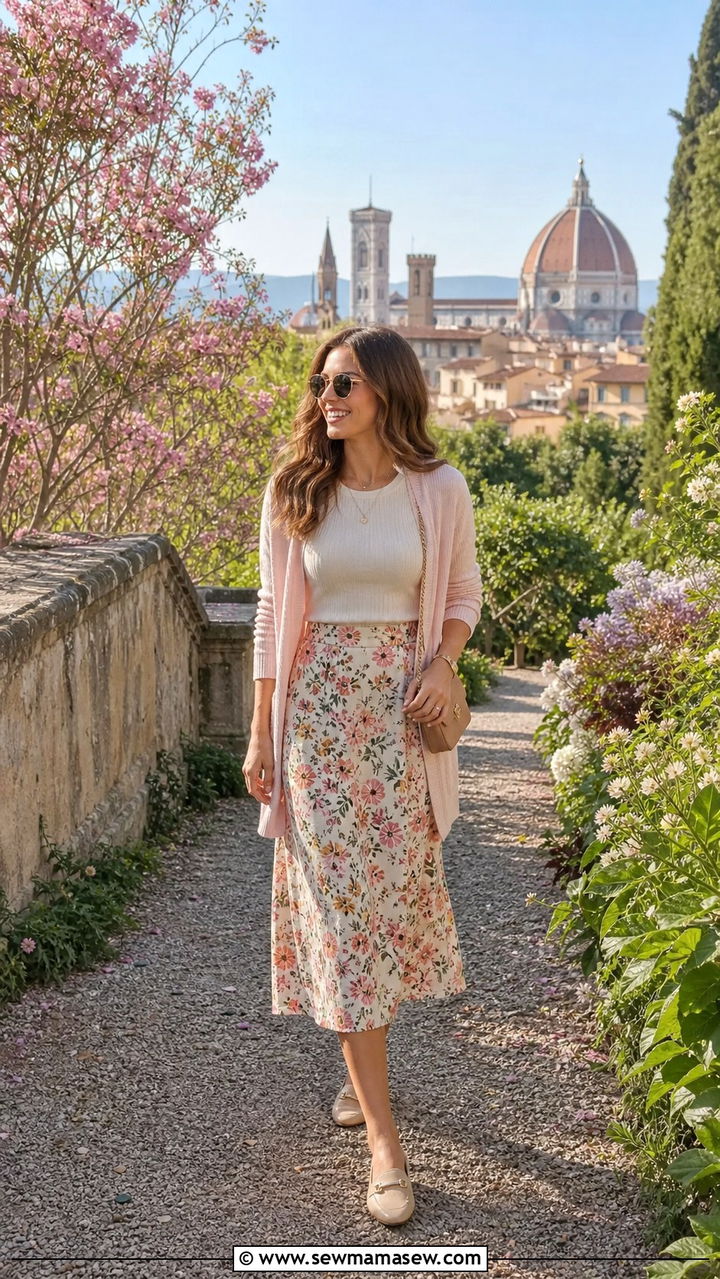 Florence spring midi skirt outfit with cardigan - 40 What to wear in Florence