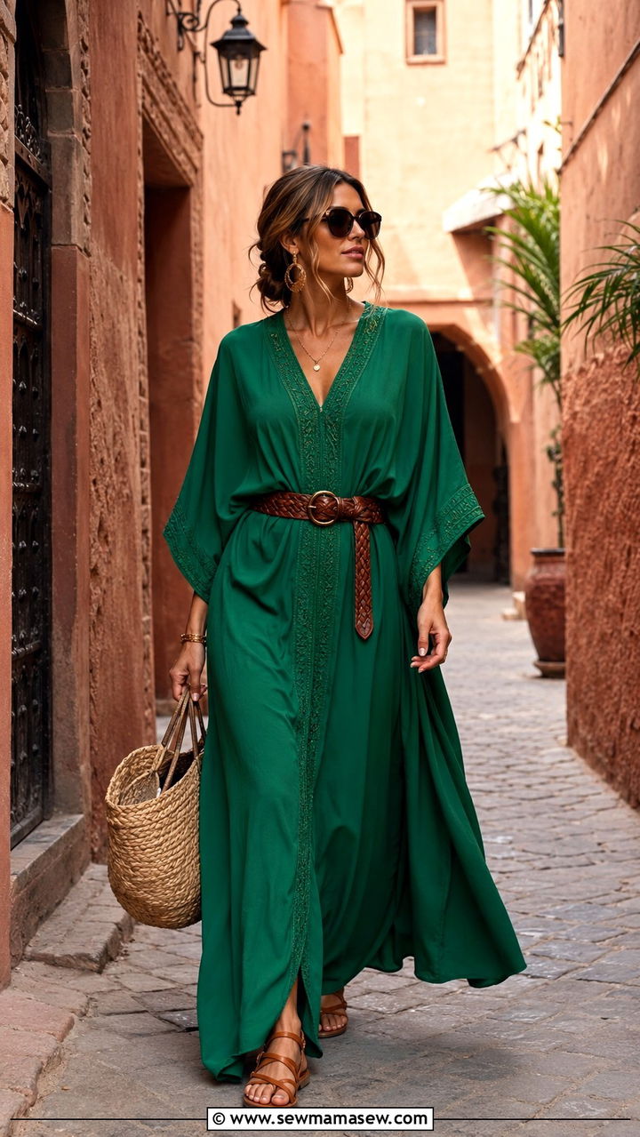 Flowing Kaftan with Woven Belt - 20 Modest outfit ideas for Morocco