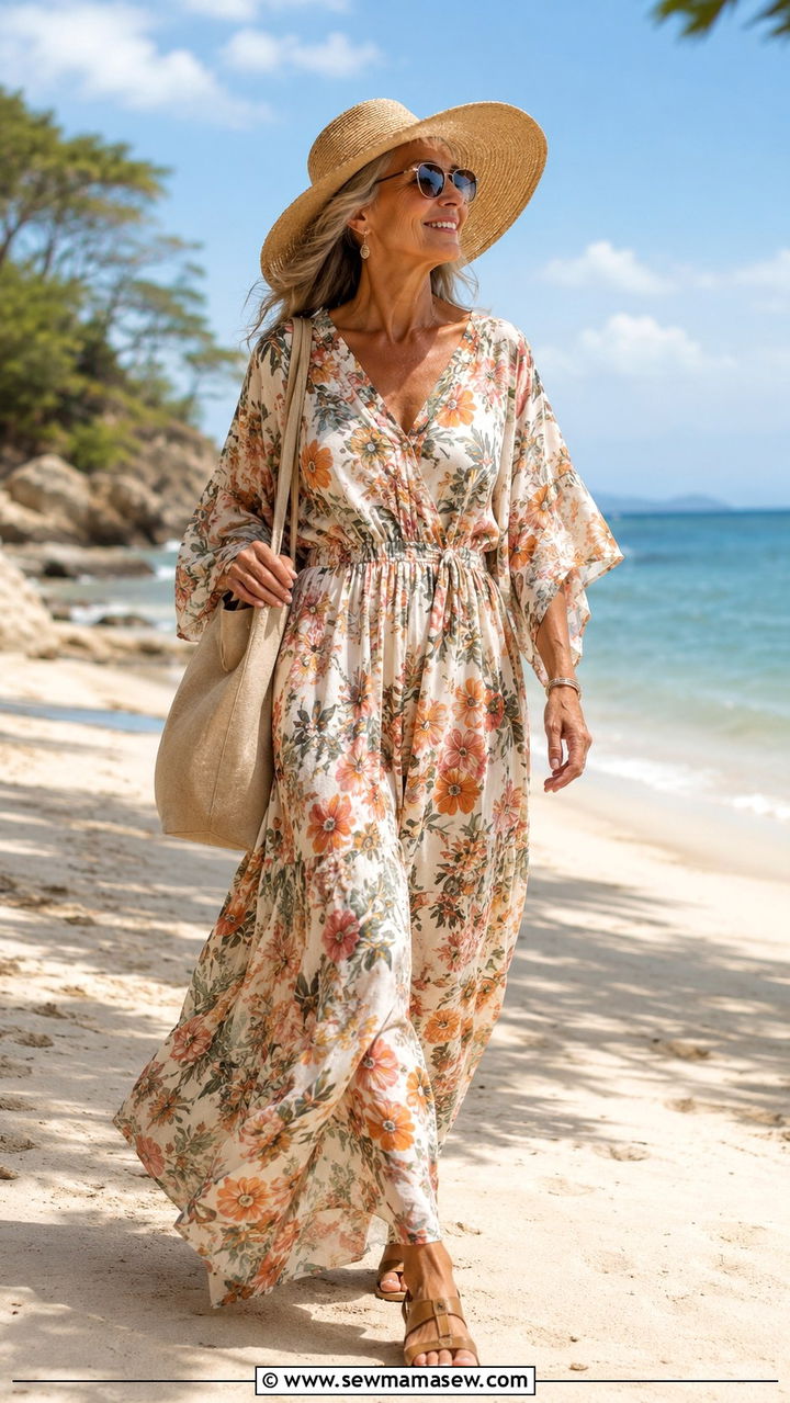 Flowing Maxi Dress With Flat Sandals and a Sun Hat - 30 Trendy outfit ideas for women over 60