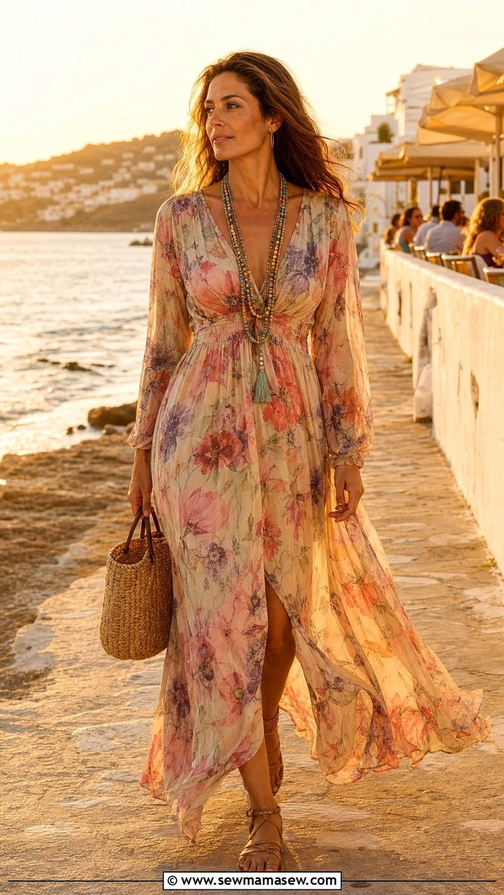 Flowing Maxi Dress With Strappy Sandals Outfit - 25 elegant outfits aesthetic