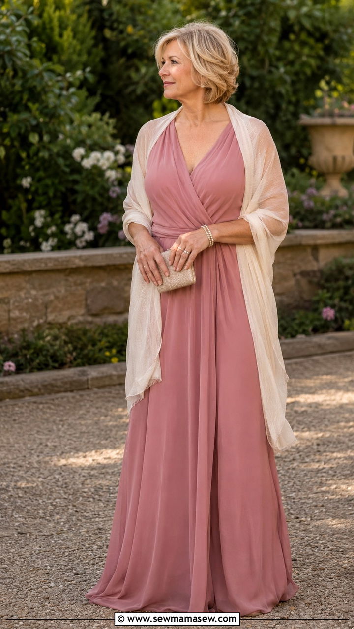 Flowing Maxi Dress with Lightweight Shawl - 30 Modest outfit ideas for women over 40