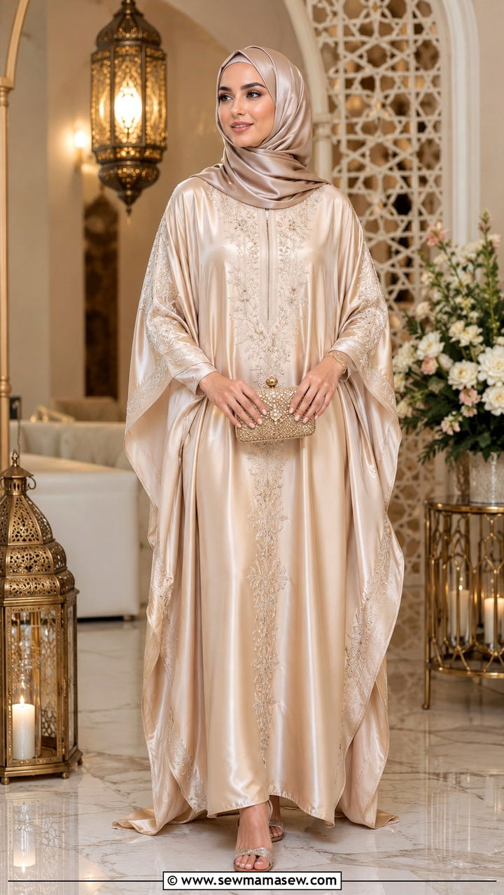 Flowing kaftan with hijab for Eid - 30 hijab outfit ideas
