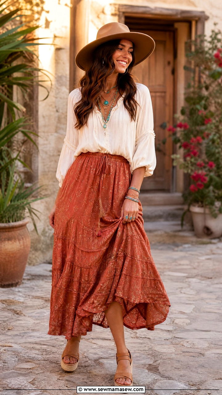 Flowy Boho Maxi Skirt With Wedge Espadrilles - 25 How to style espadrilles