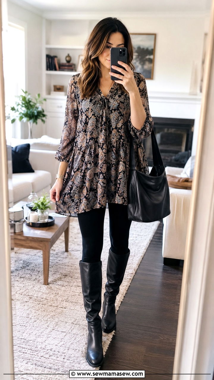 Flowy Chiffon Tunic and Leggings Outfit - 25 Outfit ideas for muscular arms