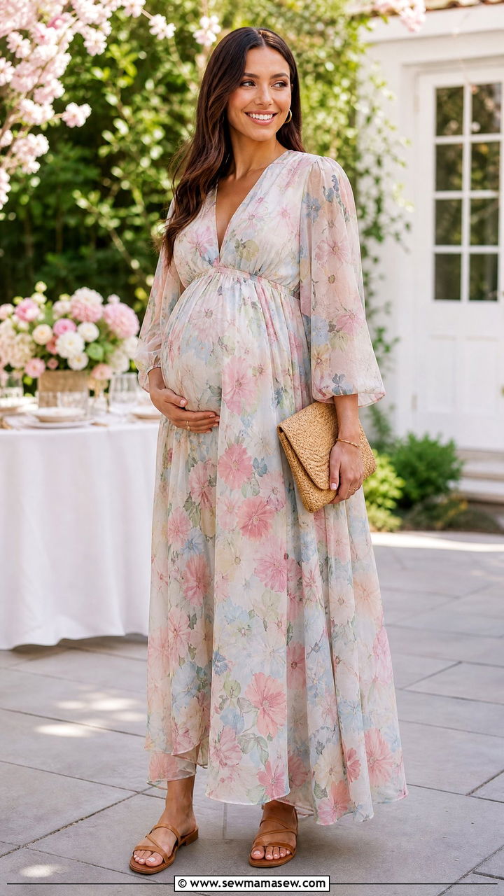 Flowy Floral Maxi Dress Baby Shower Outfit - 30 Maternity outfit ideas for baby shower