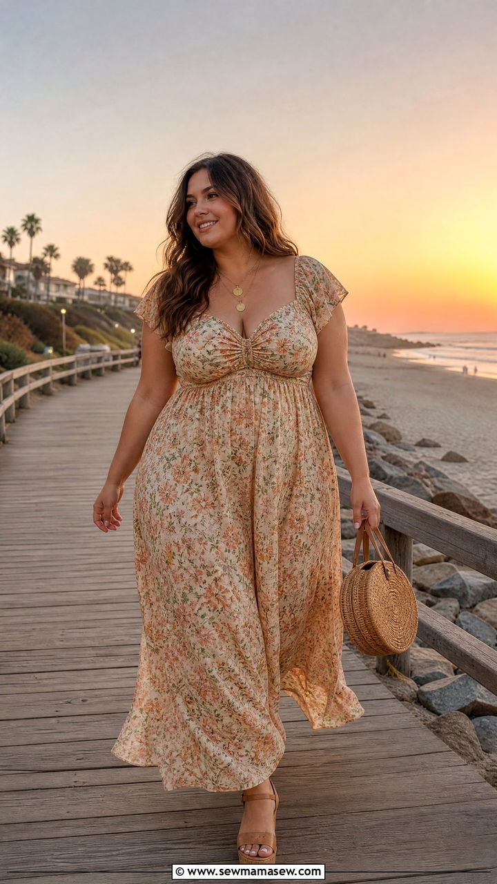 Flowy Floral Maxi Dress Outfit - 30 Summer outfits for curvy women