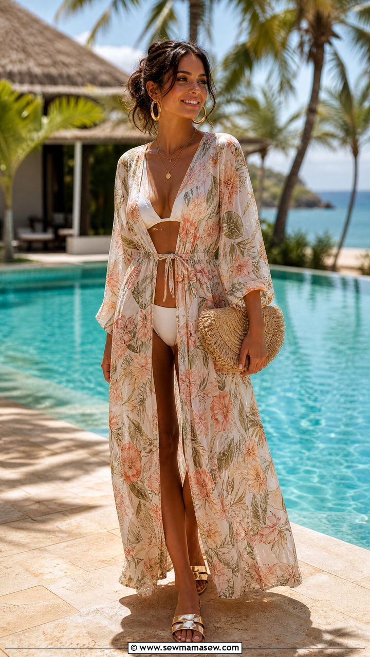 Flowy Floral Maxi Dress Over Bikini - 30 Summer poolside outfit ideas