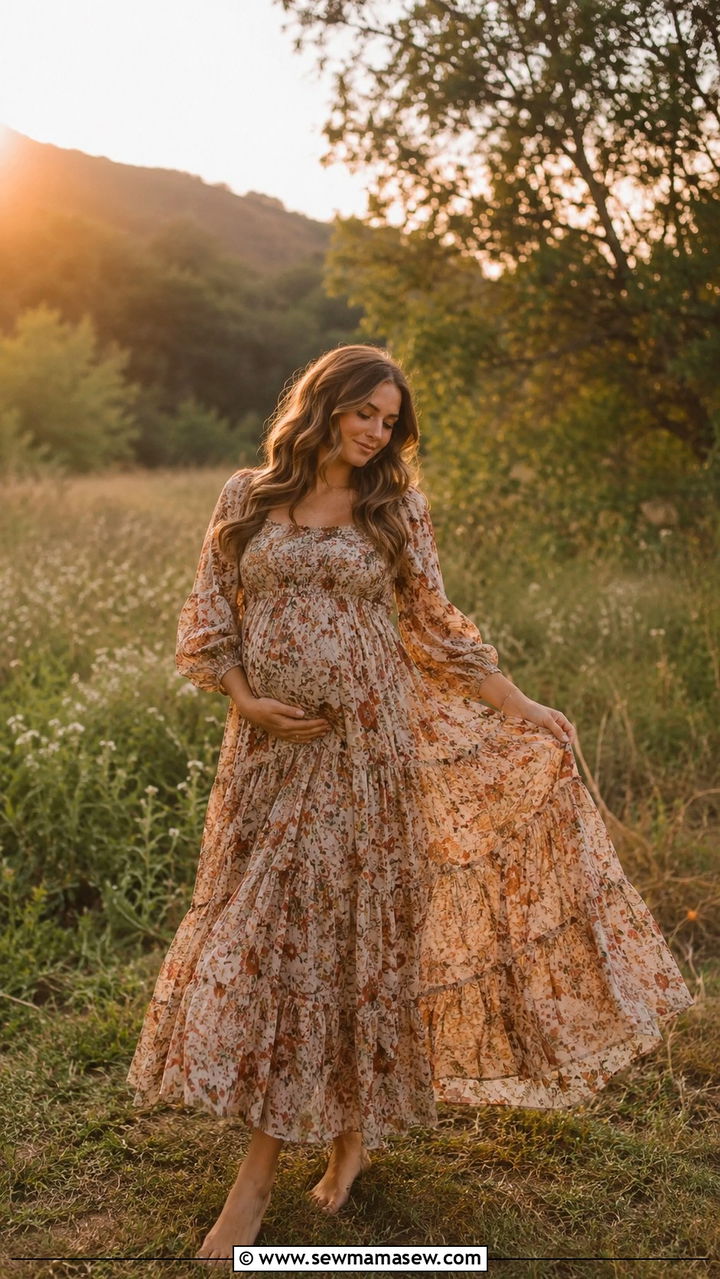 Flowy Floral Maxi Dress Postpartum Photoshoot - 20 Postpartum outfit ideas for photos
