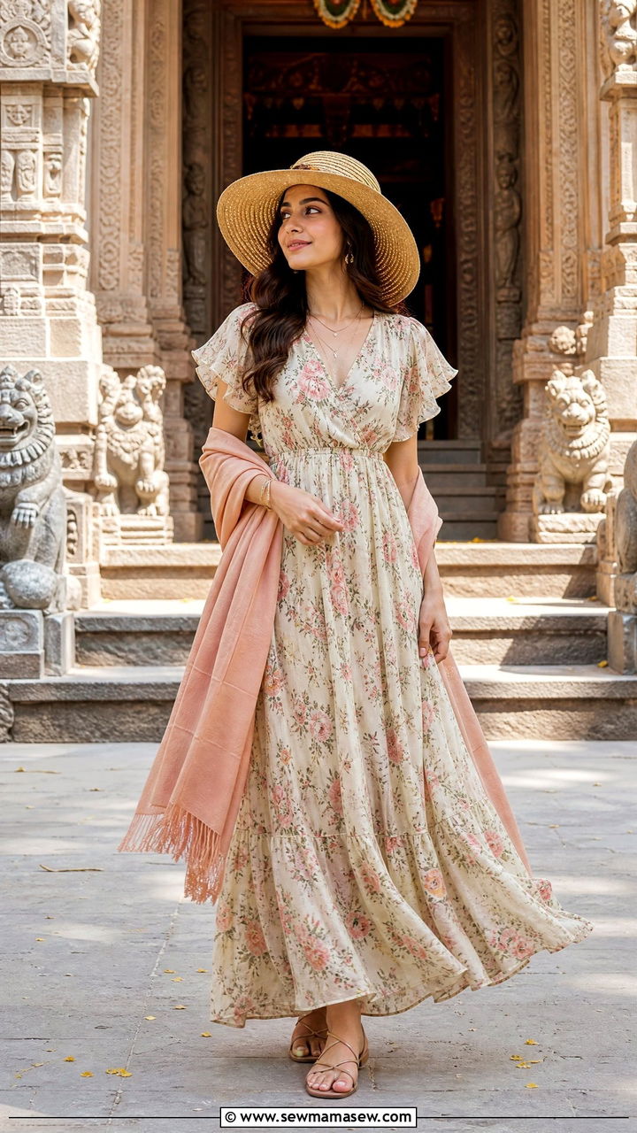 Flowy Floral Maxi Dress for Temple Visits - 40 What to wear in Bali