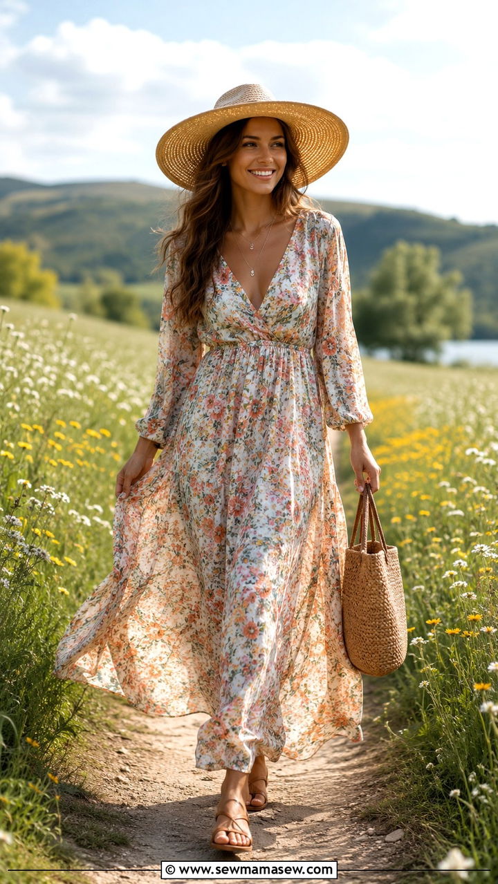 Flowy Maxi Dress And A Straw Hat - 25 Mid April outfit ideas