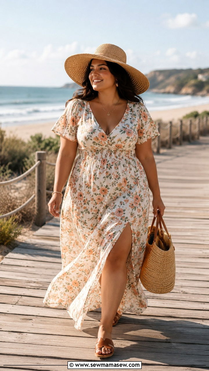 Flowy Maxi Dress And Flat Sandals Summer Outfit - 30 Petite curvy outfit ideas