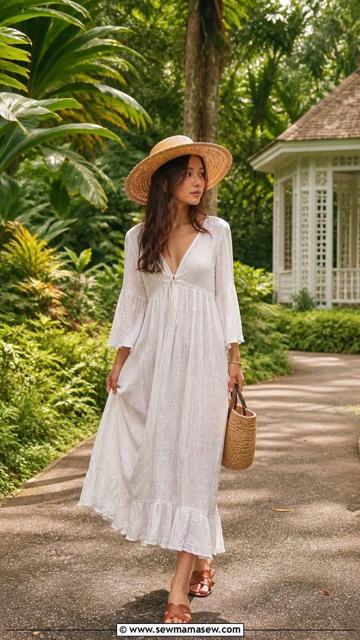 Flowy Maxi Dress Straw Hat Flat Sandals - 40 Singapore outfit ideas