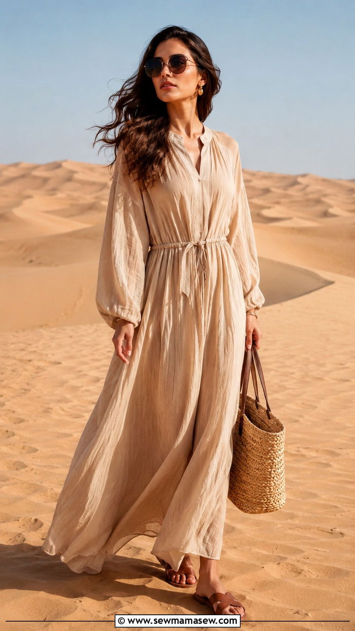 Flowy Maxi Dress With Flat Sandals - 25 Modest outfit ideas for desert trip