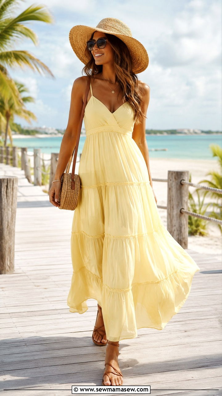 Flowy Maxi Dress With Flat Sandals - 30 spring trendy outfit ideas