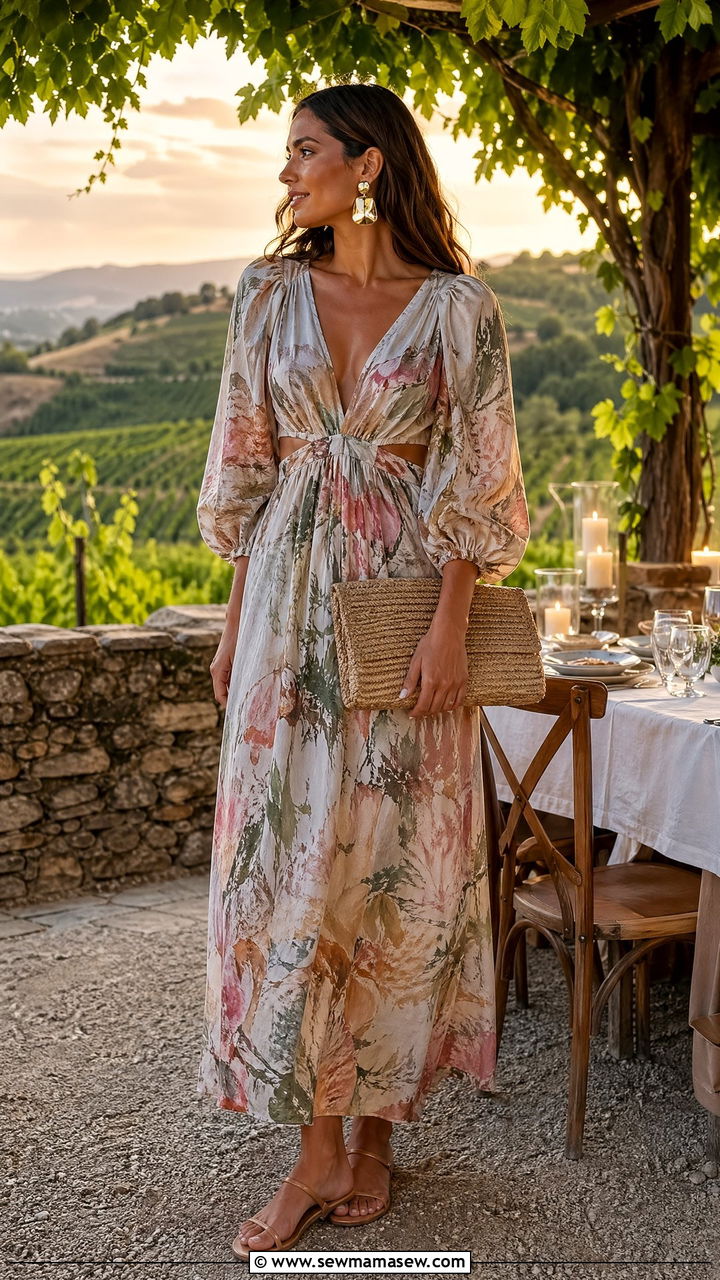 Flowy Maxi Dress With Gold Jewelry - 35 European summer outfits