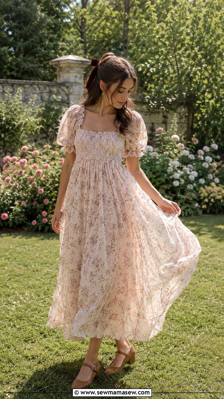 Flowy Maxi Dress With Mary Janes And Ribbon Hair Tie Outfit - 20 cute poetcore outfits