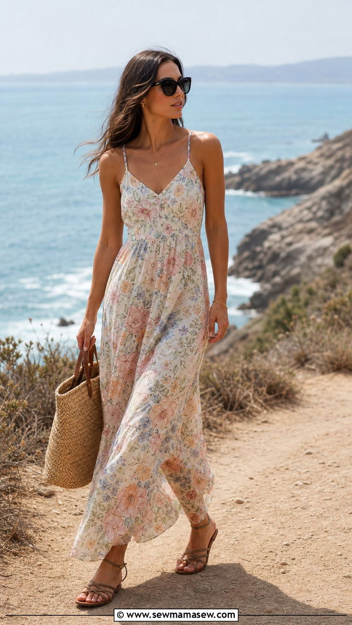 Flowy Maxi Dress With Oversized Sunglasses - 25 summer outfits with oversize sunglasses