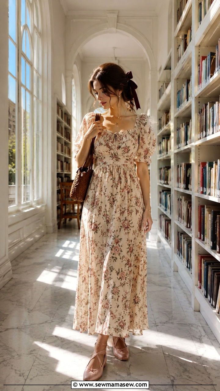 Flowy Maxi Dress With Ribbon Tie Flats - 25 poetcore outfits to copy