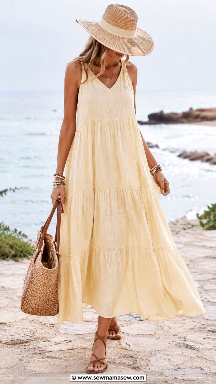 Flowy Maxi Dress With Straw Accessories Outfit - 30 spring summer 2026 outfits for women