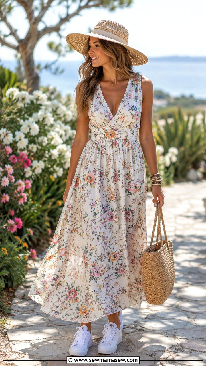 Flowy Maxi Dress With Tennis Shoes - 30 spring sporty chic outfits