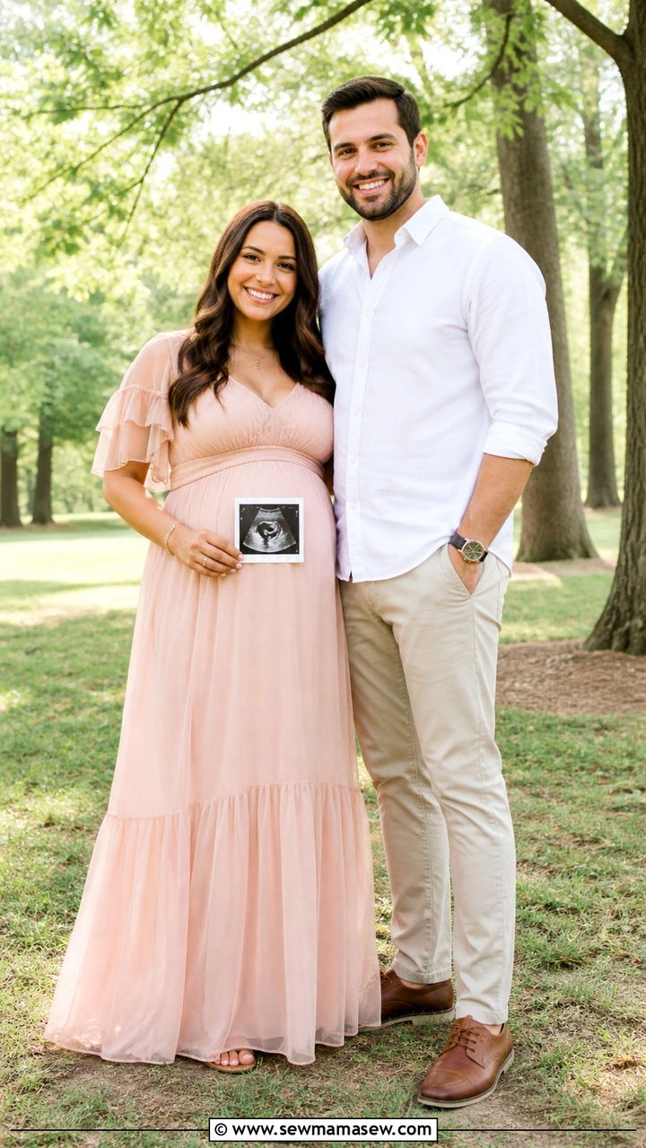Flowy Maxi Dress With Ultrasound Photo - 20 Baby announcement photo outfit ideas