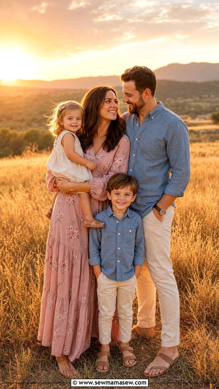 Flowy Maxi Dress and Chambray Family Photo Outfit - 25 family photo outfits inspo
