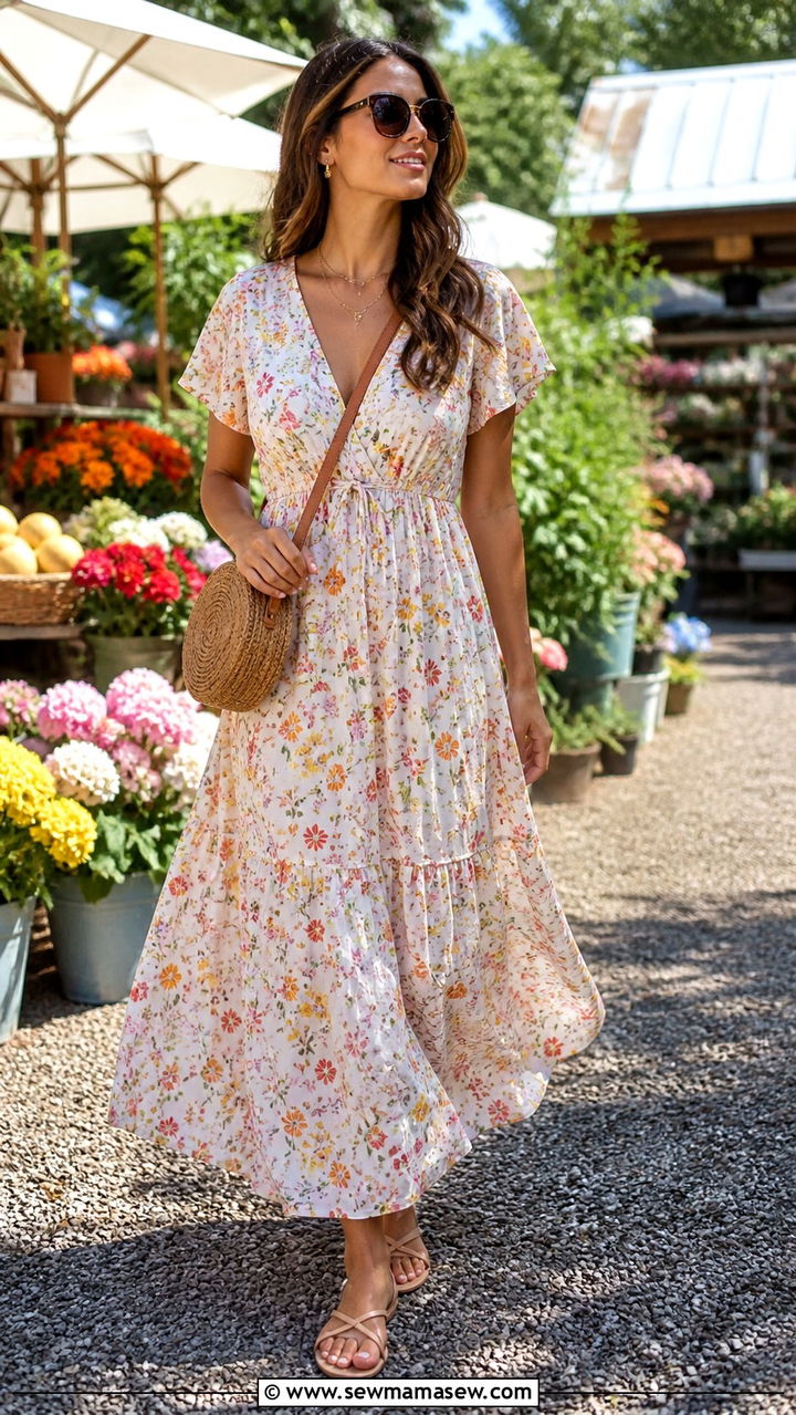Flowy Maxi Dress and Flat Sandals Outfit - 40 errands outfits