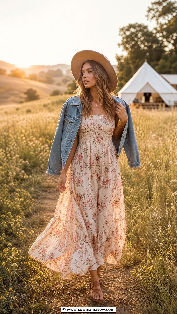 Flowy Maxi Dress and Sandals Glamping Outfit - 25 Glamping outfit ideas