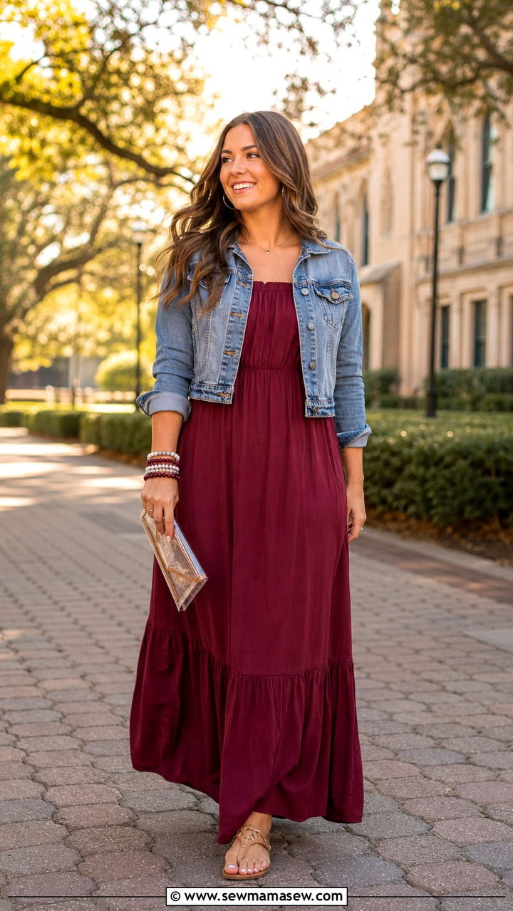 Flowy Maxi Dress in Maroon Outfit - 20 Gameday outfit ideas Texas A&M