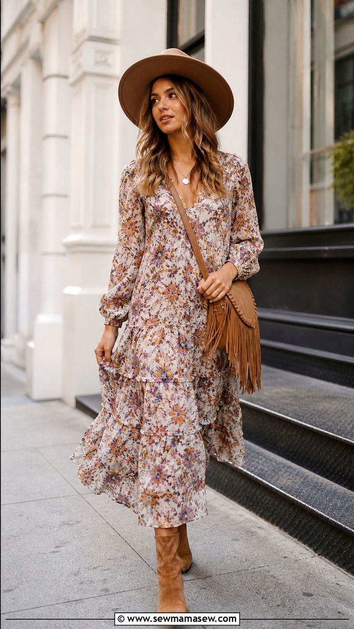 Flowy Maxi Dress with Ankle Boots - 40 Boho outfit ideas